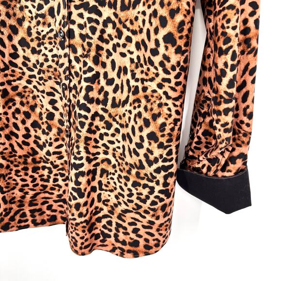 Chicos Chic Stretch No Iron Sz MEDIUM US 8 1 Animal Print Leopard Shirt Top Work - Picture 5 of 7